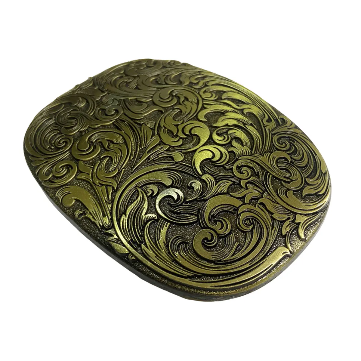 A stylish zinc alloy men's belt buckle in western denim print