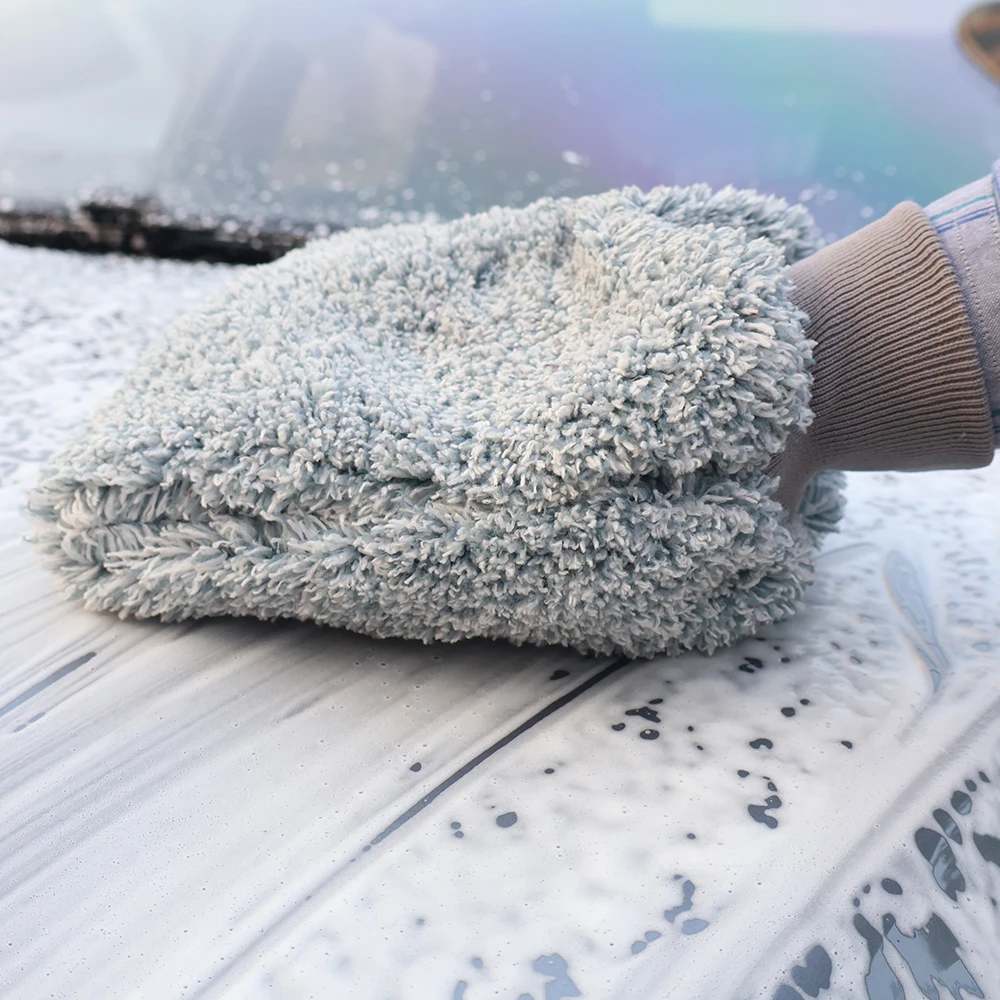 AUTOBRIGHT Premium-Autowaschhandschuh, dick, kratzfrei, hohe Saugfähigkeit, weicher Mikrofaser-Handschuh für die Autoreinigung, Detaillierung, Schneehandschuhe – Detail 3