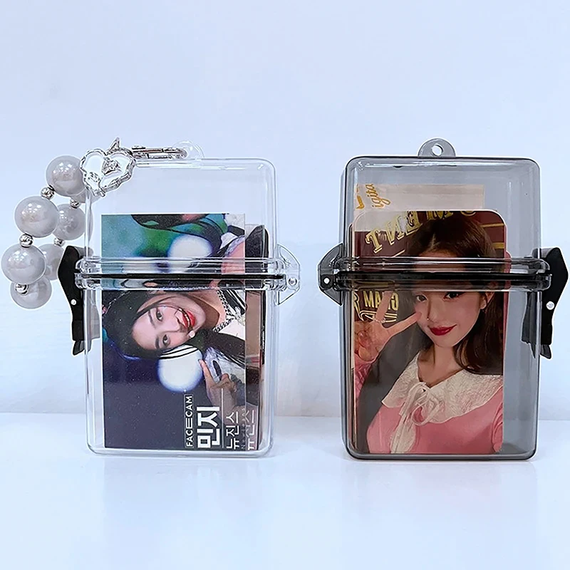 3 Inch Transparent Storage Box Photocard Holder With Rope Waterproof Card Case Outdoor Square Dustproof Box Photo Storage Box