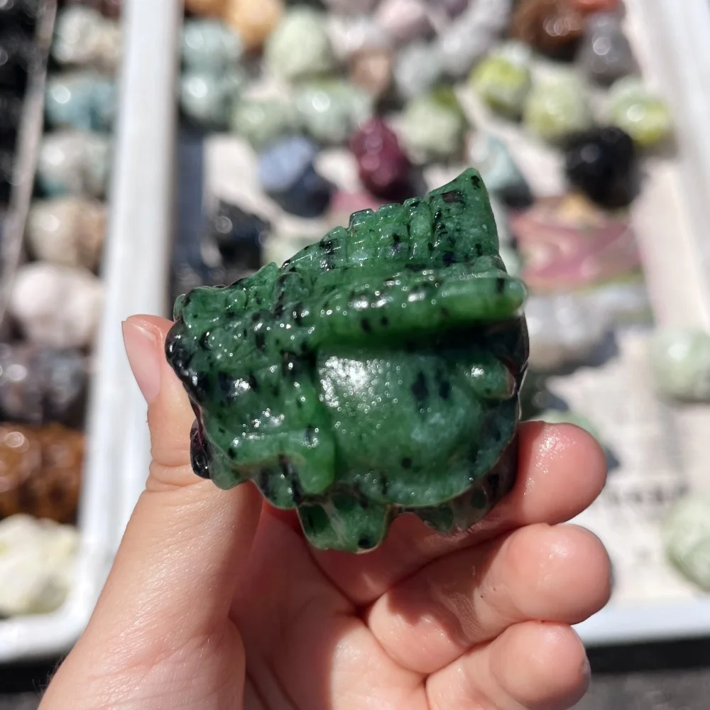 Natural Ruby Zoisite Dragon Turtle Wing Pixiu Carving Feng Shui Healing Home Decor Lucky Gift Fashion Feng Shui Decoration