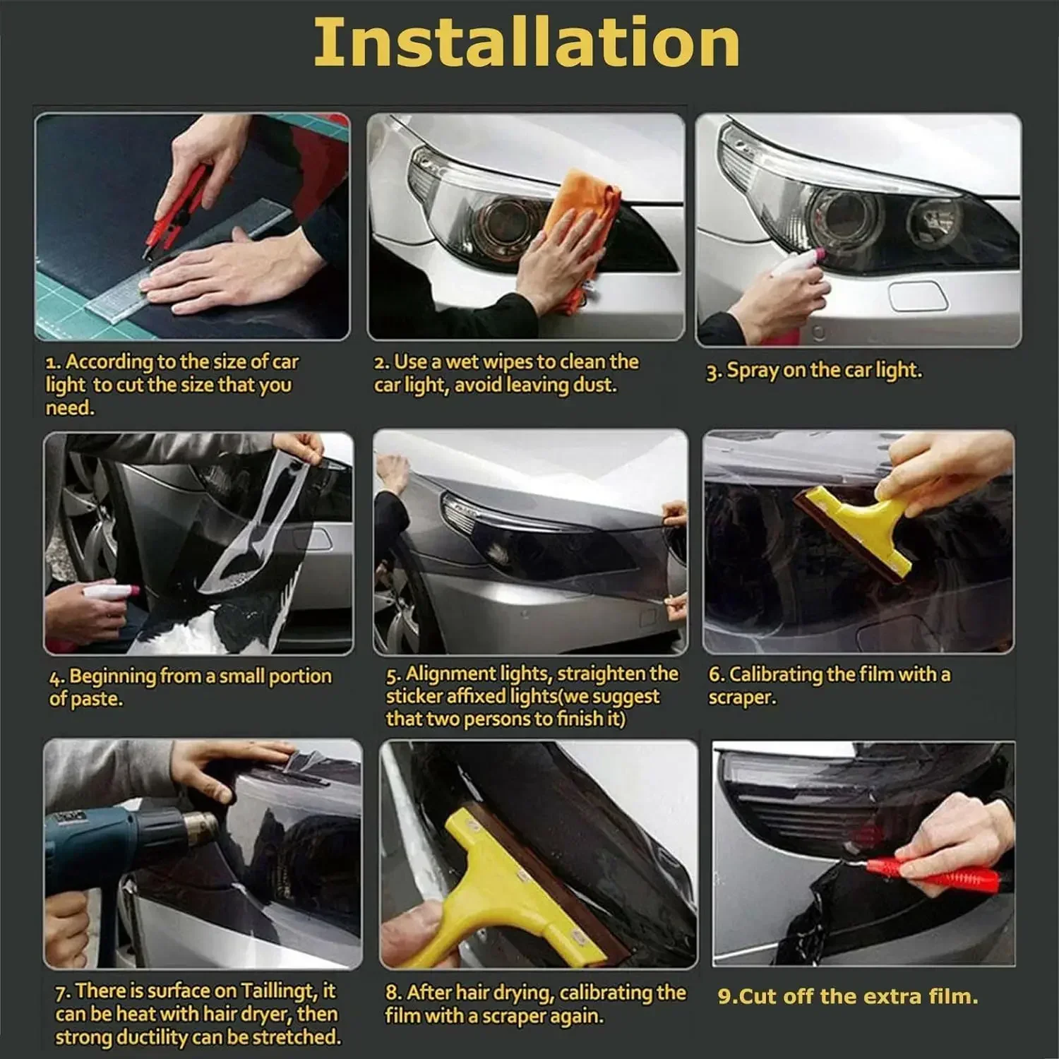 لفة ورق لاصق من الفينيل لمصباح السيارة الأمامي، فيلم لف الفينيل ذاتي الضوء الخلفي، فيلم فينيل خفيف الضباب ذاتي اللصق