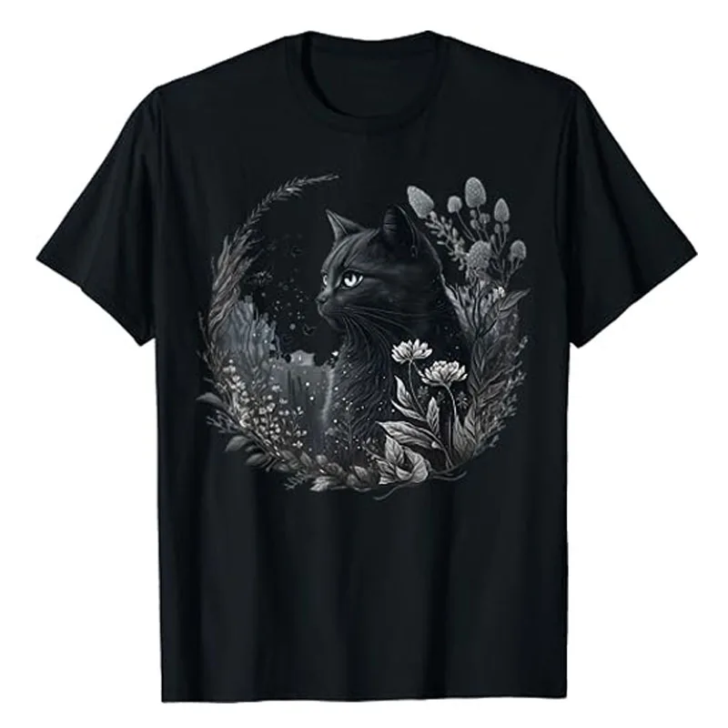 

Cottagecore Floral Black Cat Aesthetic Girl Flowers Graphic T-Shirt Funny Kitty Lover Graphic Tee Top Cute Cartoon Kitten Outfit