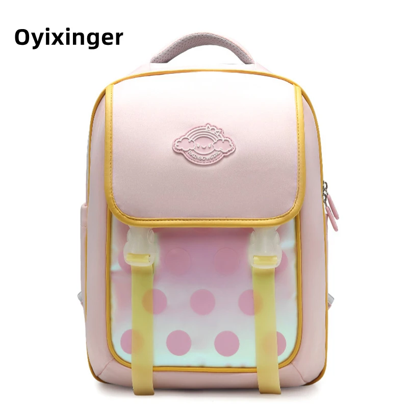 OYIXINGER New Primary Schoolbag For Girl Candy Color Lightweight Backpack Children Dot Pattern Large Capacity School Bag Kids