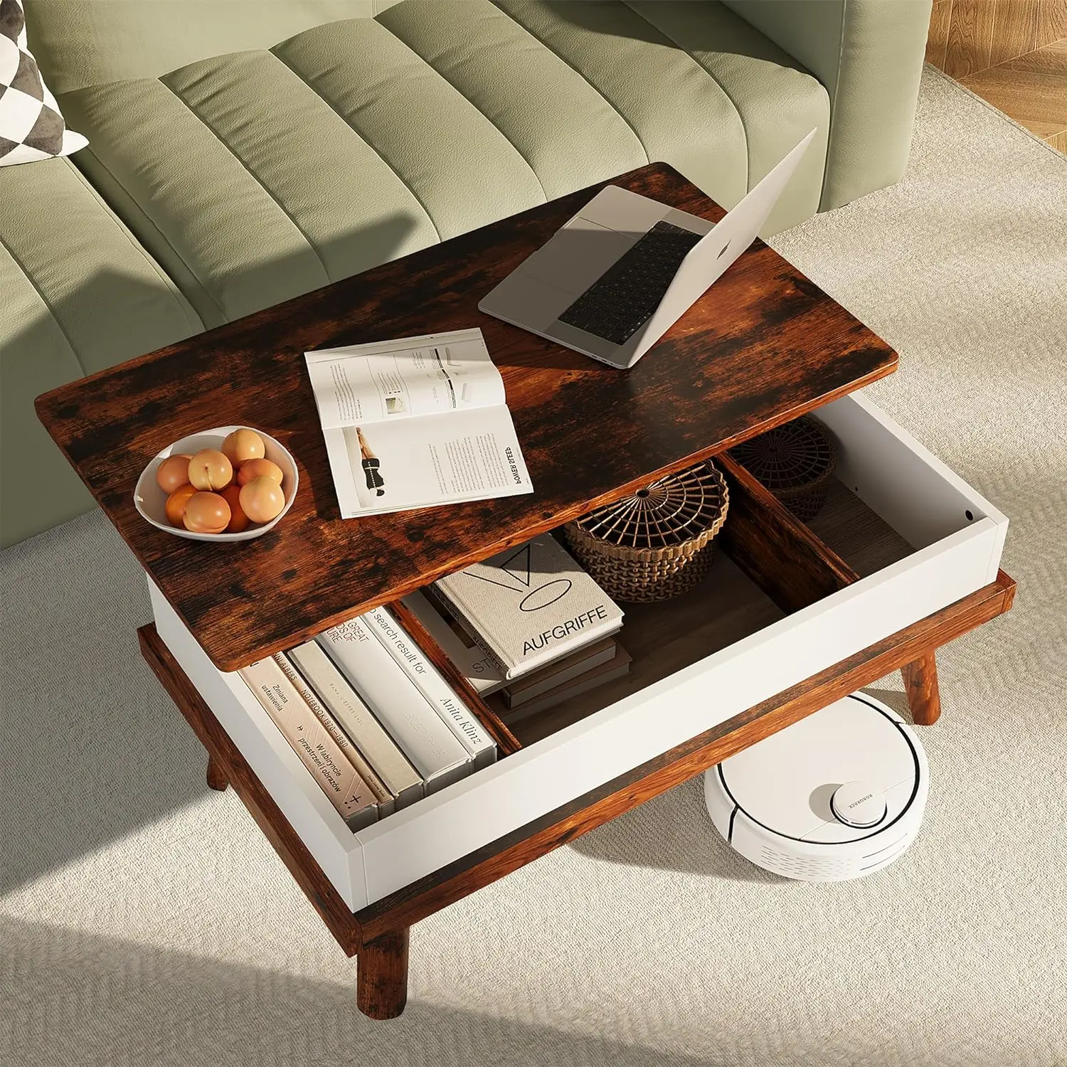 Comfort Corner Lift Top Coffee Table, Wood Coffee Table with Hidden Compartment, Coffee Table for Living Room Reception Room