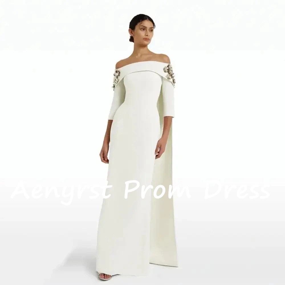 Aenyrst Ivory Off Shoulder Suknie ślubne Boat Neck Half Sleeves Floor Length Formal Prom Gowns Modern Evening Dress dostosowane do potrzeb klienta