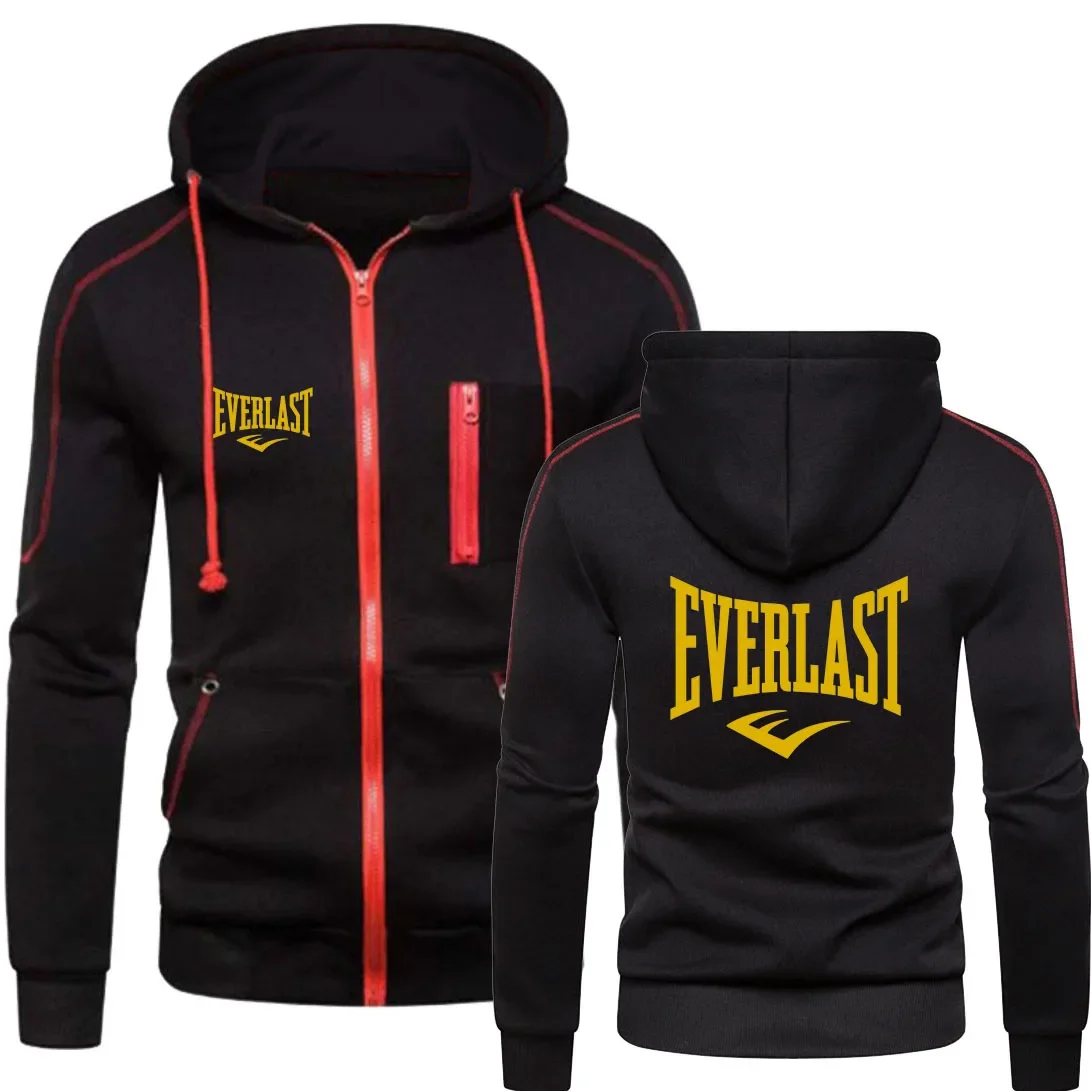 ใหม่ EVERLAST กีฬาผู้ชายแฟชั่นซิป hoodie Solid Blazer กีฬาผู้ชายสบายๆชุดกีฬาฤดูหนาว