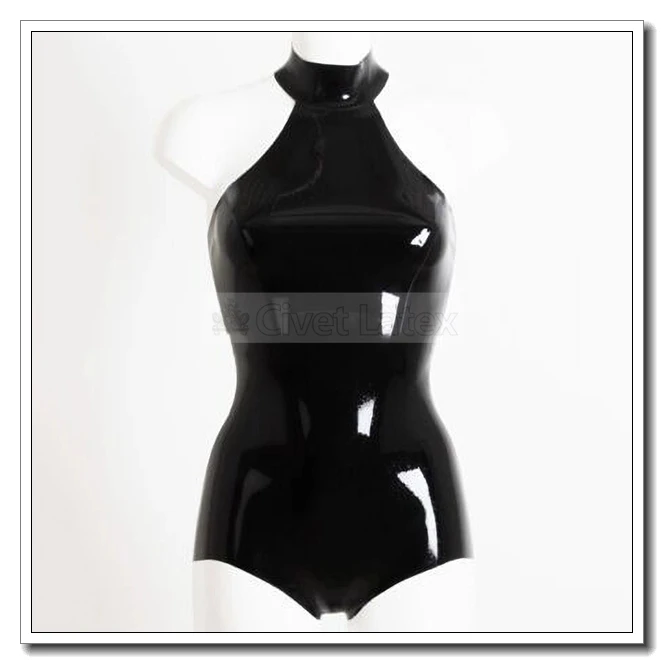 Civet Latex Swimsuit Women Leotard Rear Neck Snaps Backless Unisex Customized J6