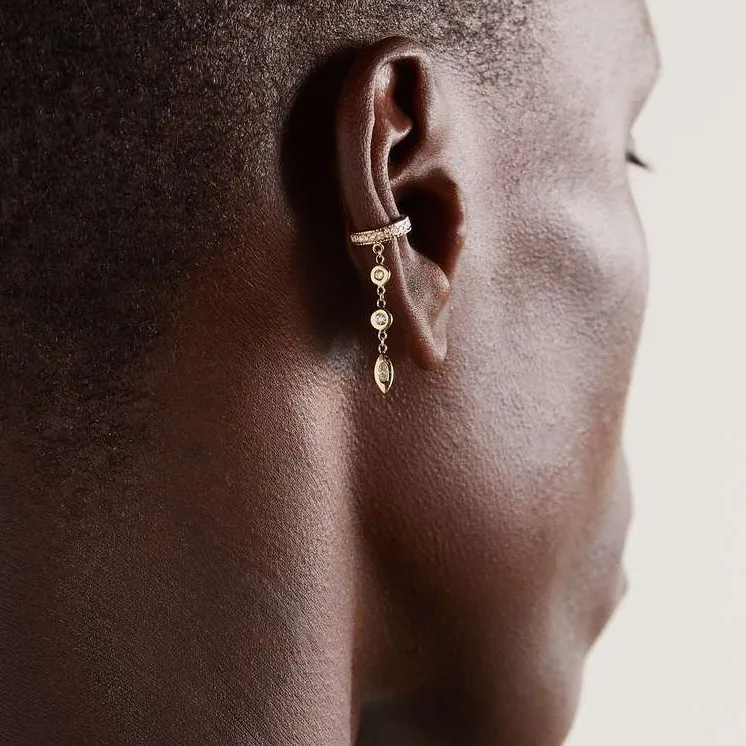 18K vergoldete Kupfer-Ohrringe mit marquise-förmigem Zirkon und tropfenförmiger Quaste zum Anklipsen für Damen, trendiger europäisch-amerikanischer Schmuck, Geschenk