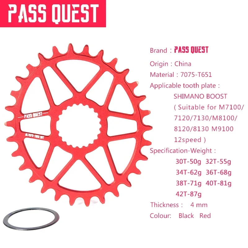 PASS QUEST 0mm offset 30T 32T 34T 36T 38T 40T 42T ovale per Shimano boost direct mount M6100 M7100 M8100 M9100 nero rosso