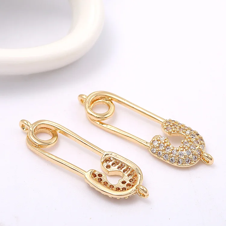 2PCS 7x22MM 14K Gold Color Brass with Zircon Brooch Pendants Charms High Quality Diy Jewelry Findings Accessories