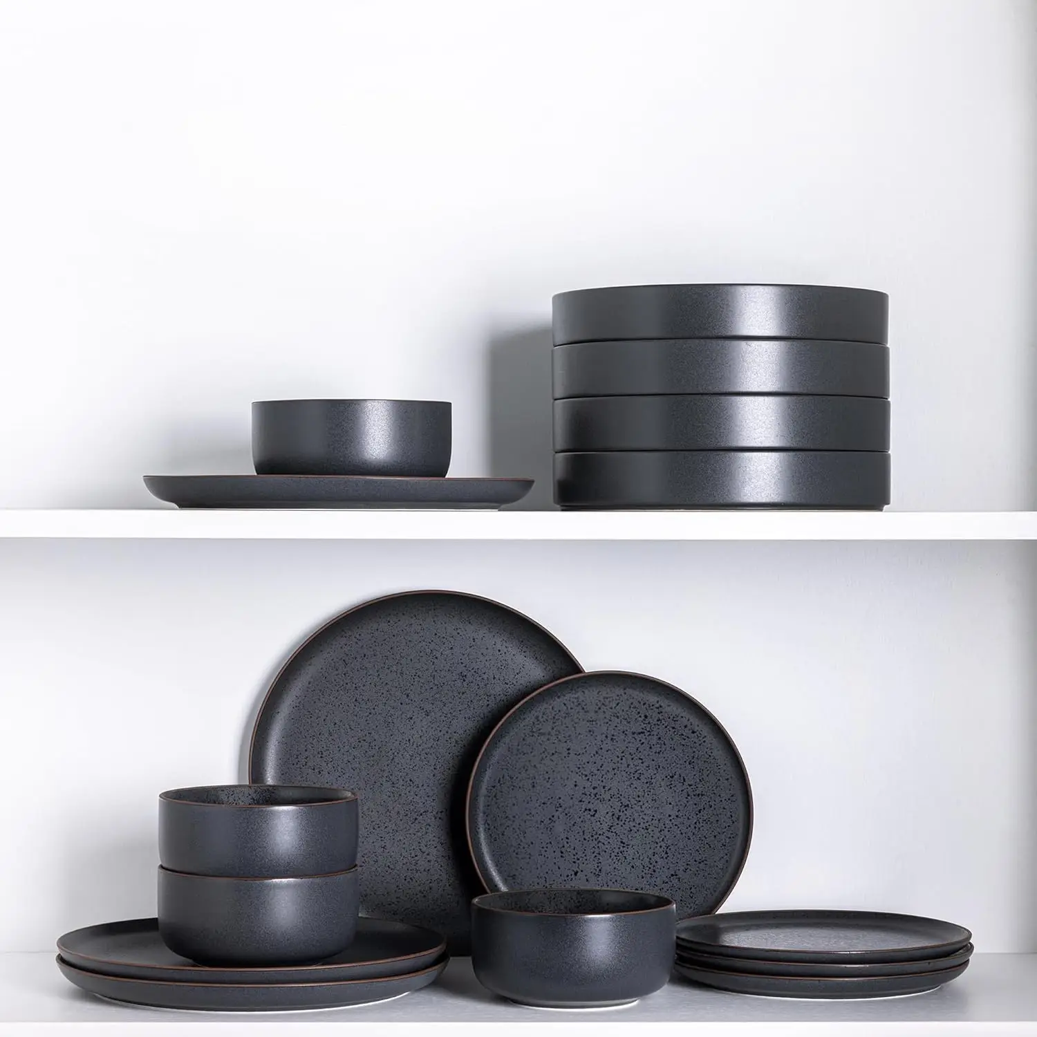 ชุดอาหารเย็นสโตนแวร์สําหรับ 6, ชุดจานและชามเซรามิกหัตถกรรม, จานชิปและป้องกันรอยขีดข่วน, เครื่องล้างจานและไมโครเวฟ