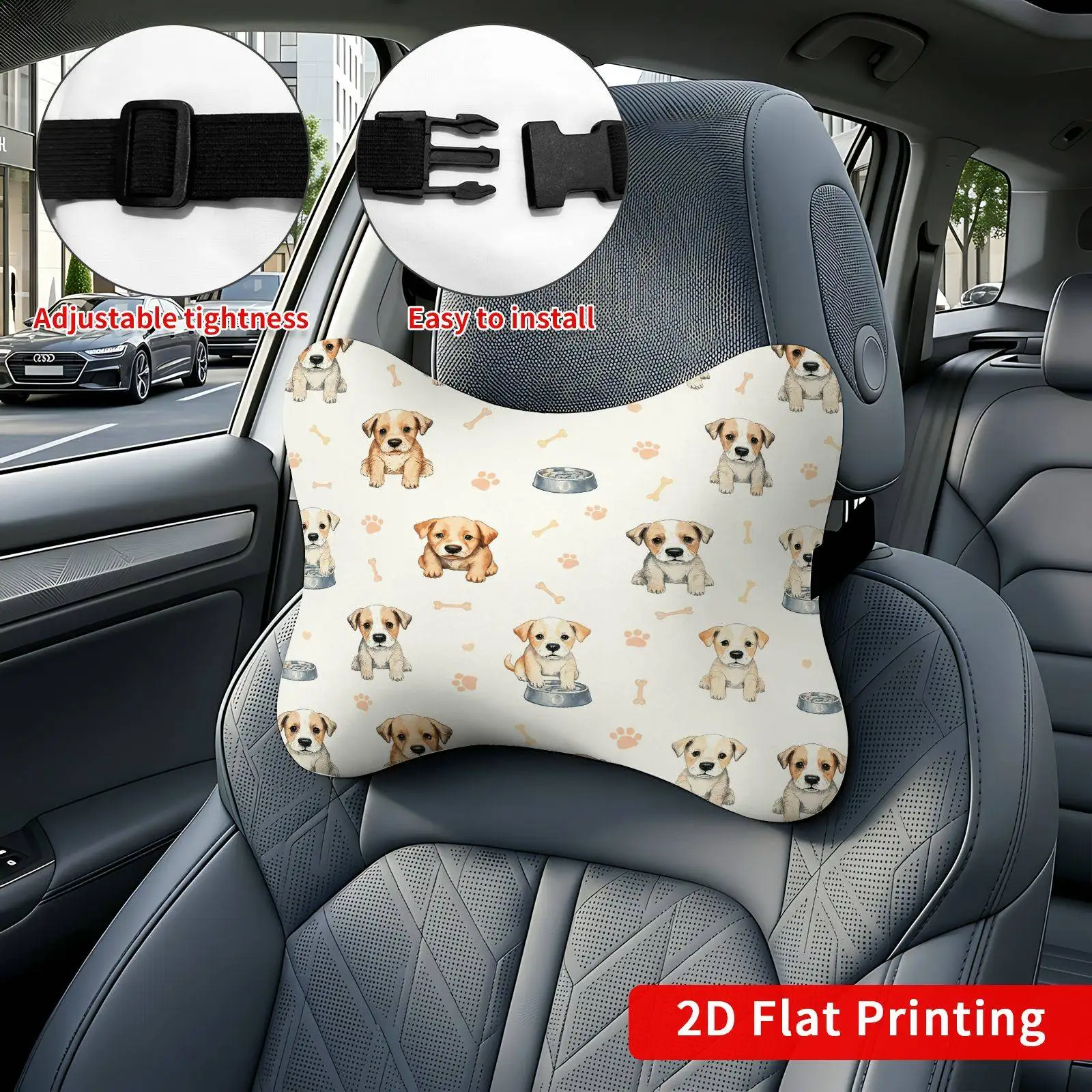 2pcs Fresh Style Puppy Bone Dog Bowl Car Seat Headrest, Neck Support Cushion, Suitable For All Seasons Of Car Additions, Fresh S