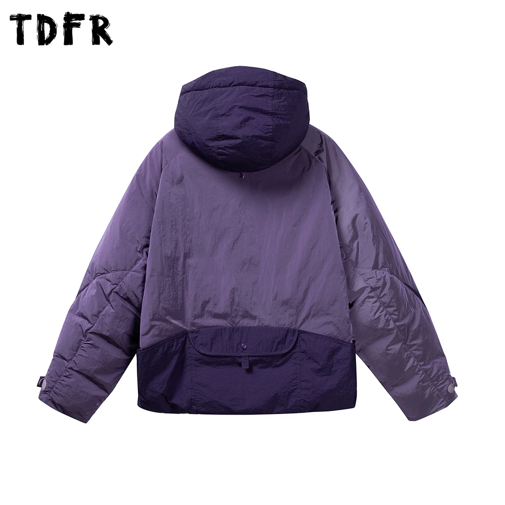 كتلة اللون أسفل سترة رجالي جيب شتاء دافئ سفاري نمط فضفاض الرباط تنحنح كم طويل سميكة مقنعين سترة مبطنة رجل