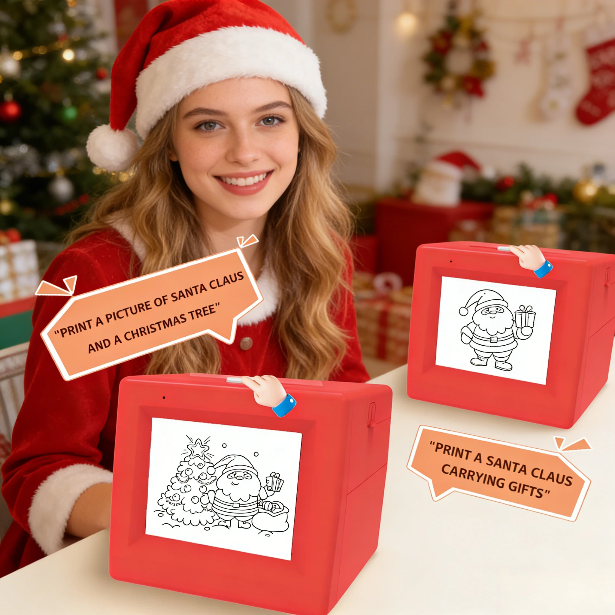 

Mini Kids AI Voice Picture Printer Instant Drawing Printing with HD Screen Built in Battery Wireless WiFi for Parent Child