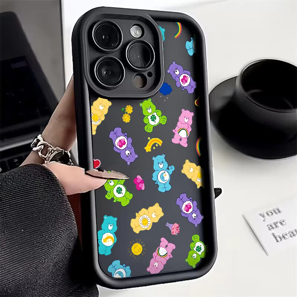 Cute Cartoon C-Cares Bears Phone Case for OPPO A7 A16 A17 A38 A53 A54 A55 A58 A72 A74 A76 A78 A94 A98 5G Cover With Hand Strap