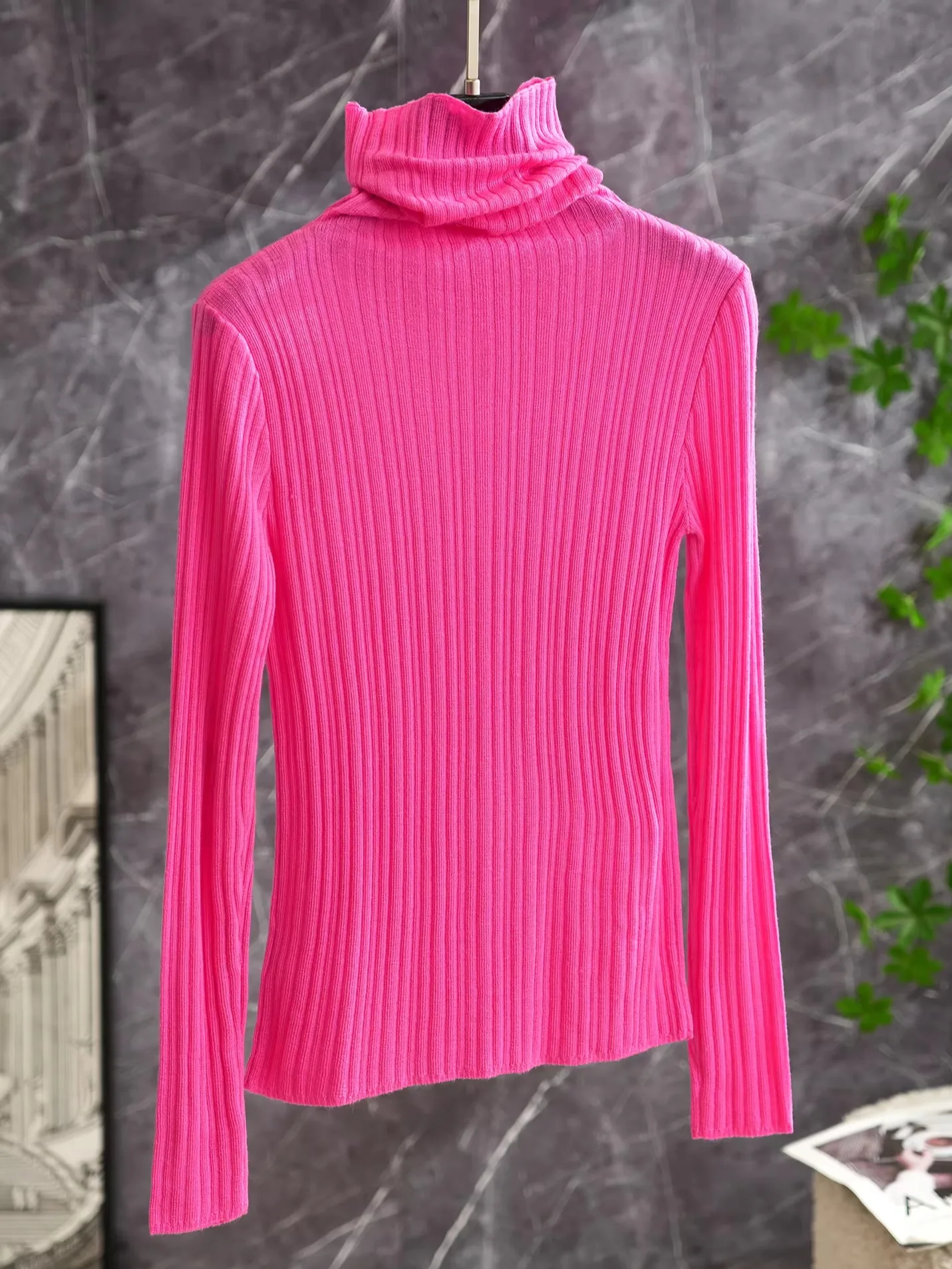 

Облегающий шерстяной вязаный свитер с высоким воротником, розового цвета, мягкий, теплый, для повседневной носки, с длинными рукавами, стандартной длины.