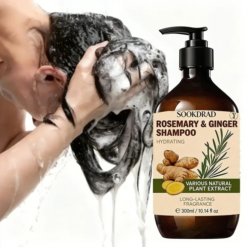 Rosemary Ginger Shampoo, Nourishes Scalp, Gentle Cleansing, Fit All Hair Types, 10.14fl.oz Large Capacity