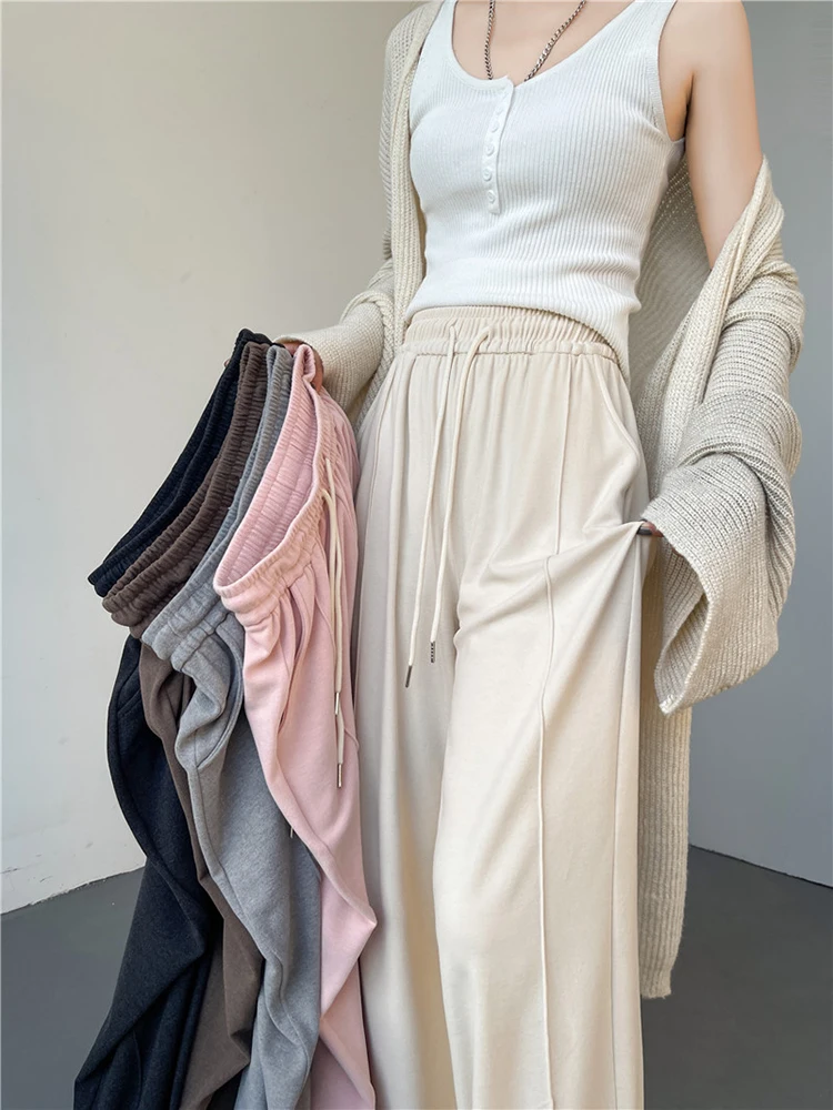 

2024 Spring And Autumn Elastic High Waist Floor-Mopping Pant Japanese And Korean Fashion Wide-Leg Pants Casual Straight Trousers