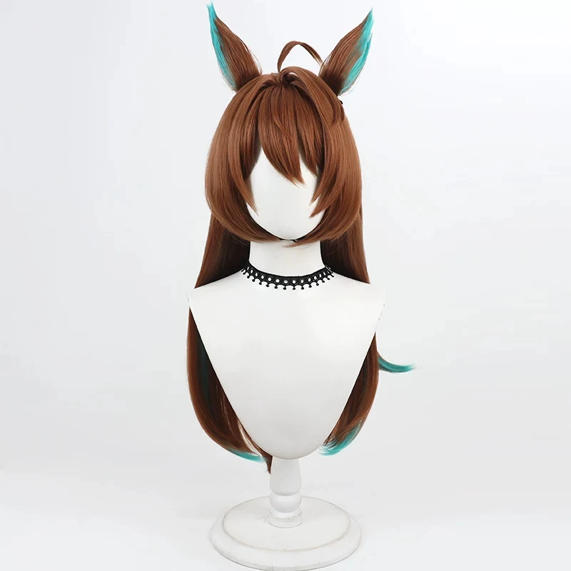Uma Musume Pretty Derby Efforia Cosplay Wig Brown Long Straight Hair With Horse Ears Tail Halloween Party Roleplay Synthetic Wig