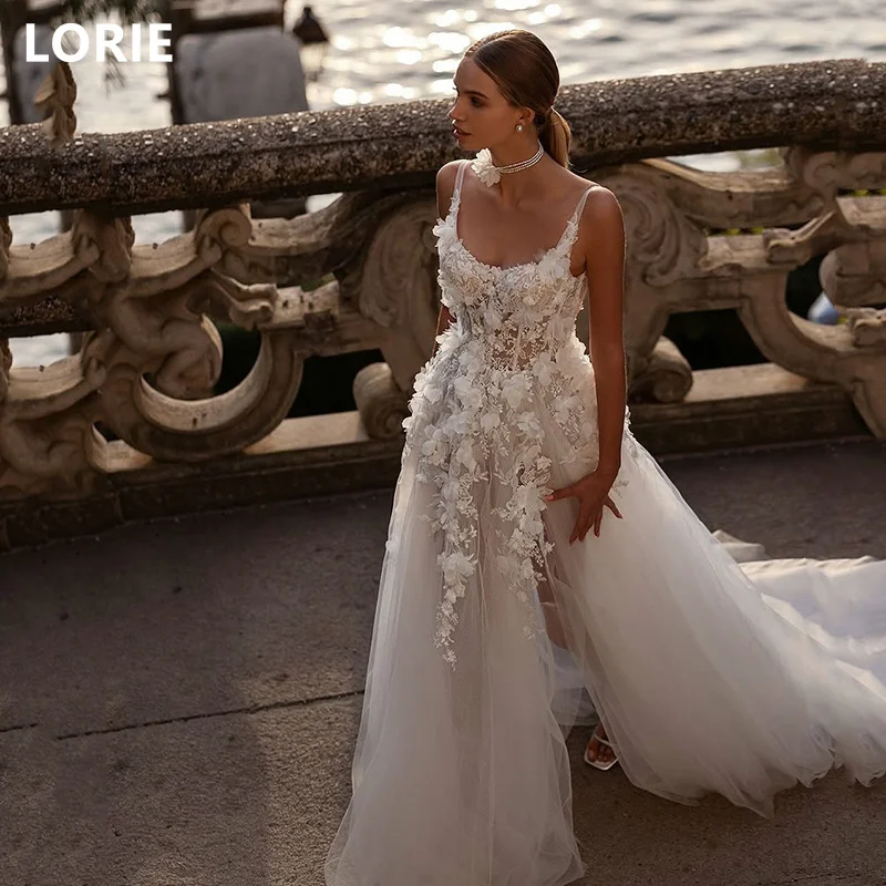 

LORIE A-line Sexy Applique 3D Flowers Wedding Dress Sleeveless Side Split Wedding Gowns Backless Bride Gown Customized 2025