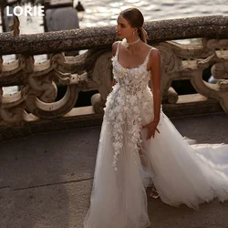 LORIE A-line Sexy Applique 3D Flowers Wedding Dress Sleeveless Side Split Wedding Gowns Backless Bride Gown Customized 2025