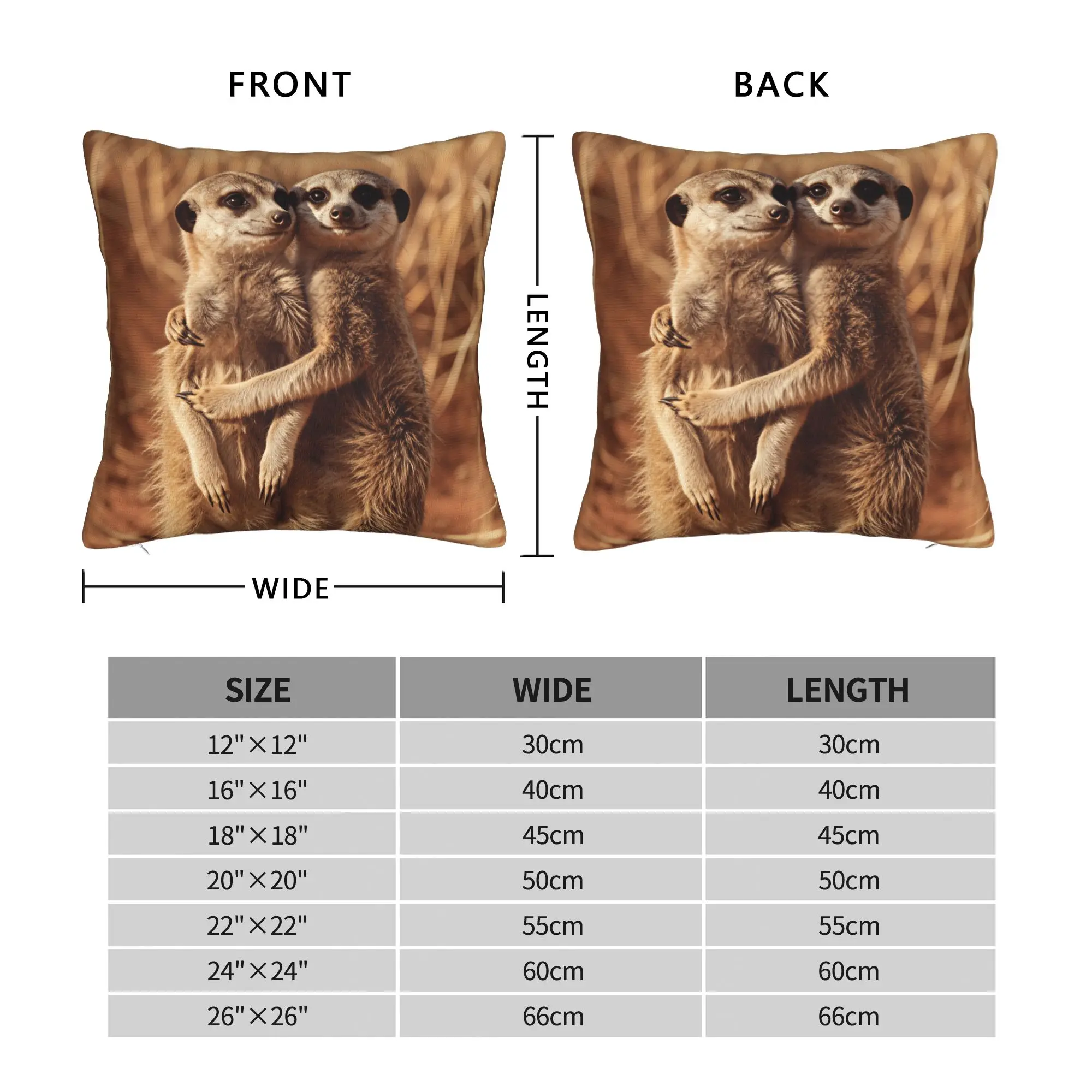 Two Meerkats Standing And Hugging Pillow Case  Funny Pillow Cover Square Pillowcases For Sofa Home Decor