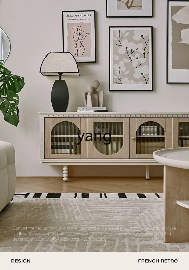 LH cream wind solid wood TV cabinet floor-to-ceiling small apartment living room home retro storage cabinet