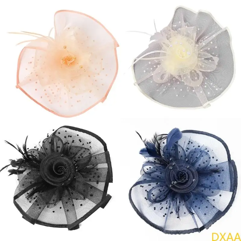 

DXAA Mesh Feathered Fascinator Hat 1920s Costume Headwear for Women Theme Event Great for Church and Cocktails Parties