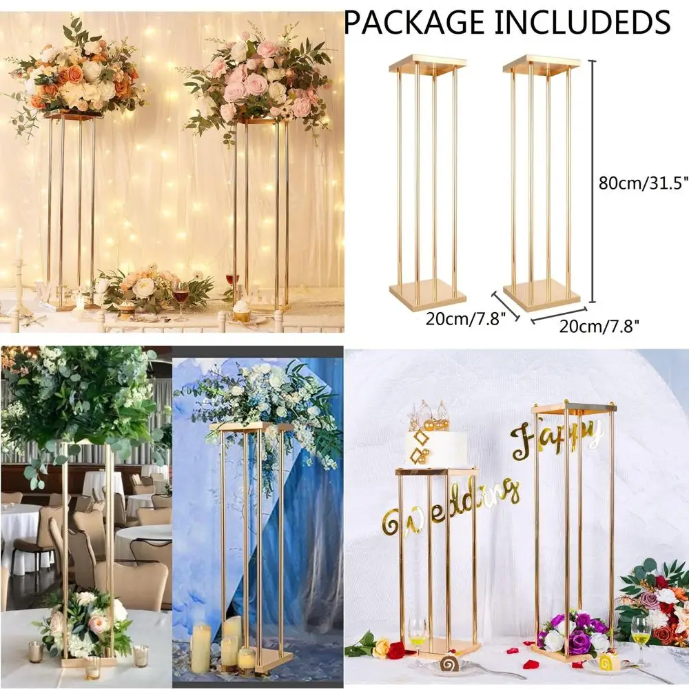 

Pair of 31.5 Geometric Gold Vases with Artificial Flowers for Weddings, Christmas, Parties, and Home Decor