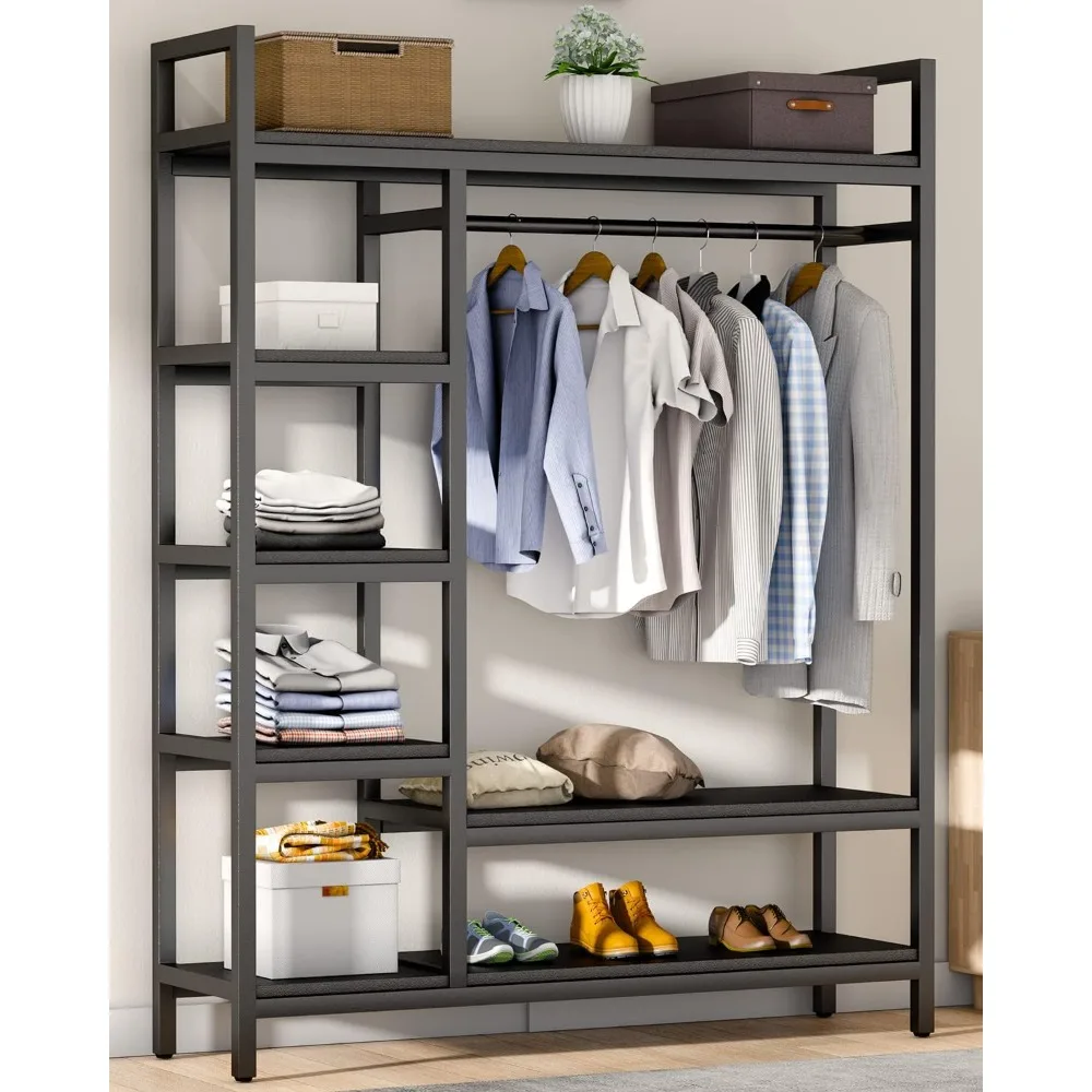 

Capacity Free Standing Closet Organizer with 6 Metal Shelves Heavy Duty Clothing Rack for Hanging Clothes Sturdy Storage