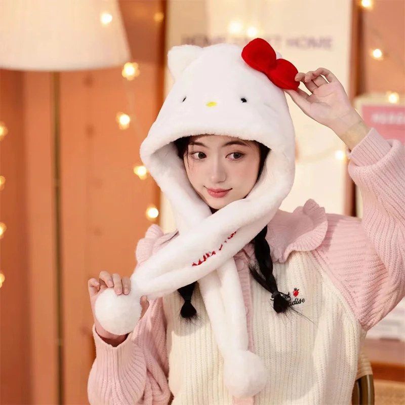 Sanrio Winter Hello Kitty Cute Warm Ear Protector Kulomie Cartoon Three-dimensional Ears Plush Cold-proof Thickened Hat