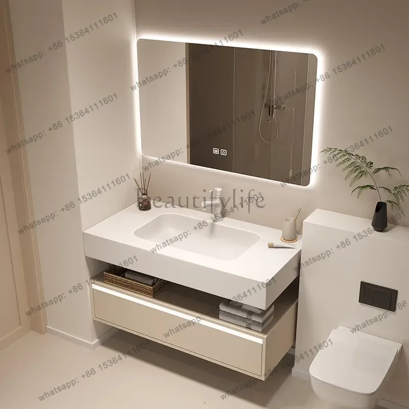 LDBathroom Cabinet Matte Slate Seamless Sink Toilet Floating Bathroom Vanity Set Stone Top Wall Mounted Cabinet 2 Drawers