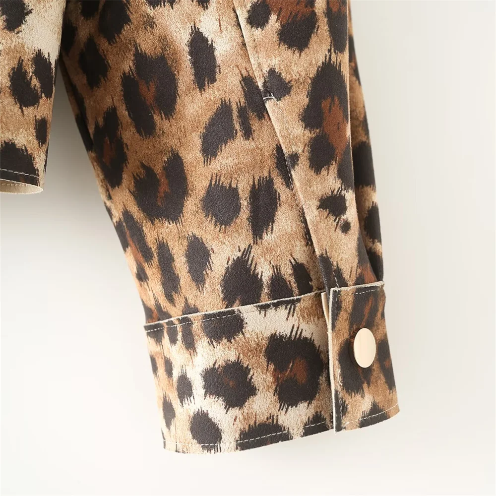 PB&ZA2024 autumn new women\'s clothing fashion temperament leopard print suede texture effect jacket long sleeved jacket