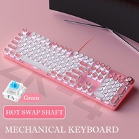 Pink Mechanical Keboard with White Backlit 104 KeyRound Punk Keycap Wired Keyboard for Laptop Notebook PC