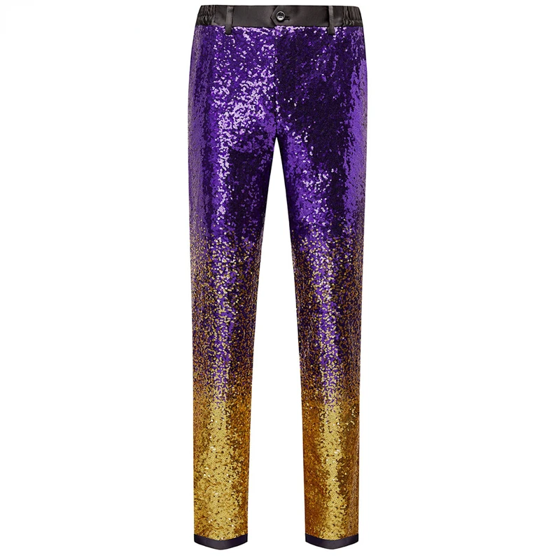 Purple Gradient Sequin Glitter Pants Men 2023 Brand New Slim Fit Straight Dress Trousers Mens Party Stage Prom Singer Suit Pants