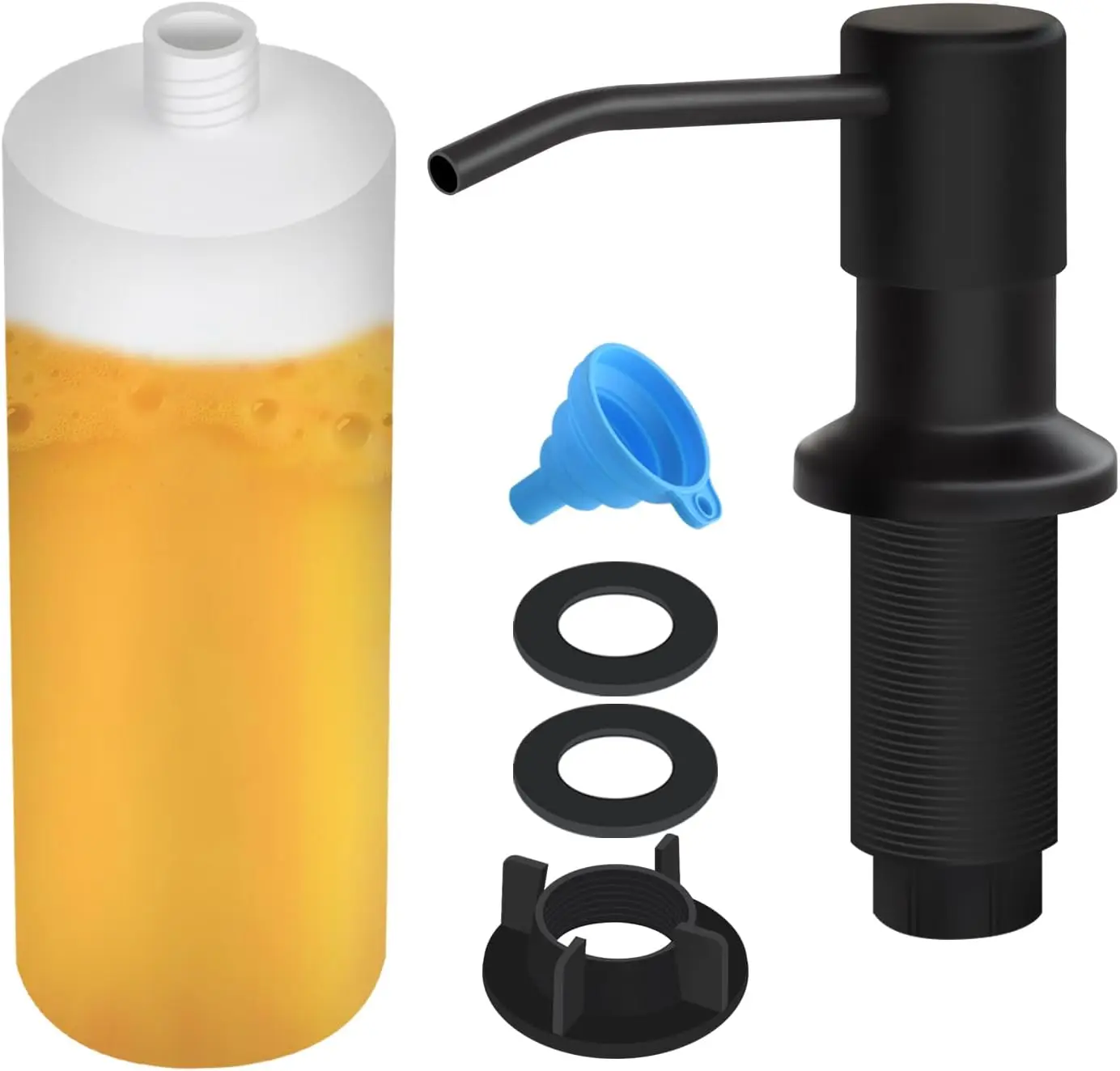 

Built-In Soap Dispenser for Kitchen Sink, 17 OZ Refillable Lotion Dispenser with Top Refill, Black