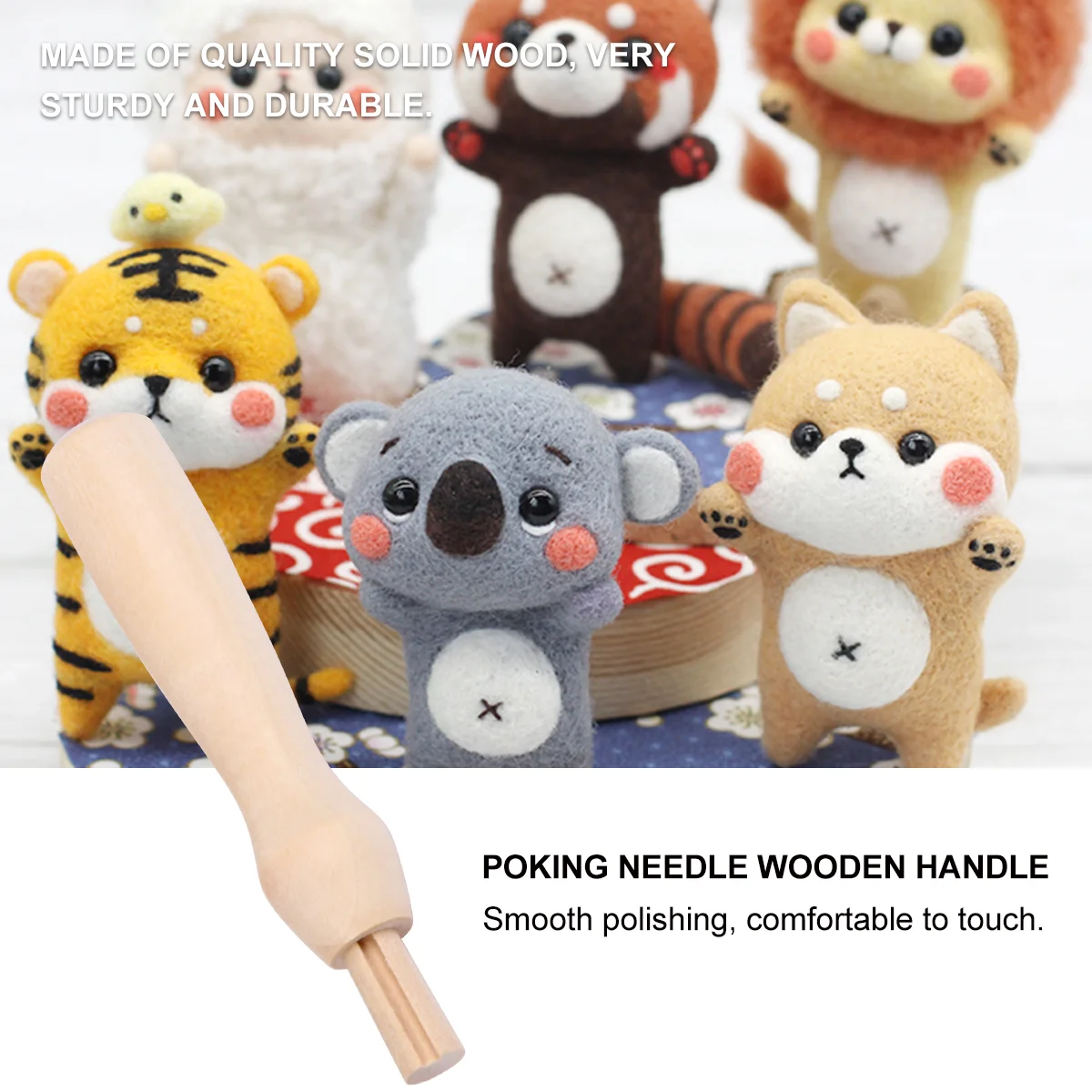 

5PCS Poking Needle Wooden Handle Wool Felt Tool Handle Solid Wood DIY Poking Needle Handle for Tool Use