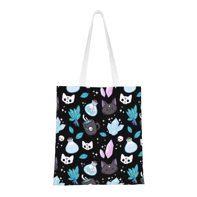 

Funny Herb Witch Shopping Tote Bag Reusable Halloween Witchy Spooky Cat Canvas Grocery Shoulder Shopper Bag