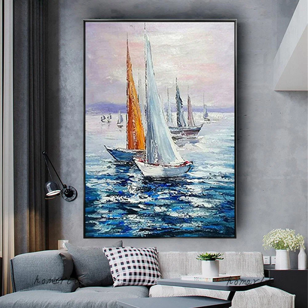 

Extra Large Wall Art Original Art Seascape Abstract Original Painting On Canvas Artwork Contemporary Sail Boat Art of Home Decor