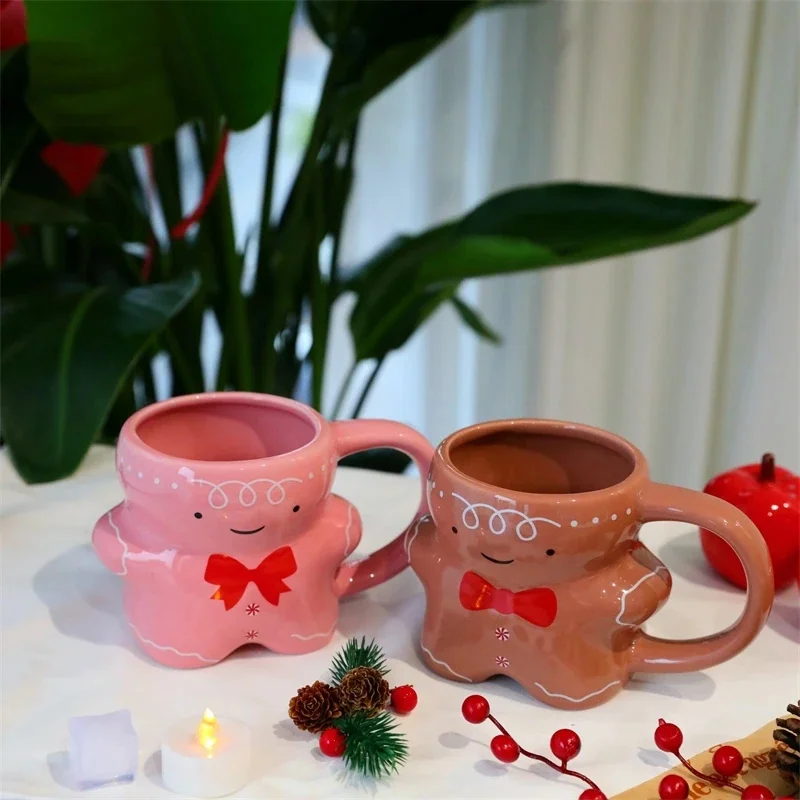 Gingerbread Man Mug Christmas Ceramic Mug Cartoon Cute Milk Coffee Water Cup Xmas Gift Santa Drinking Glasses Drinkware