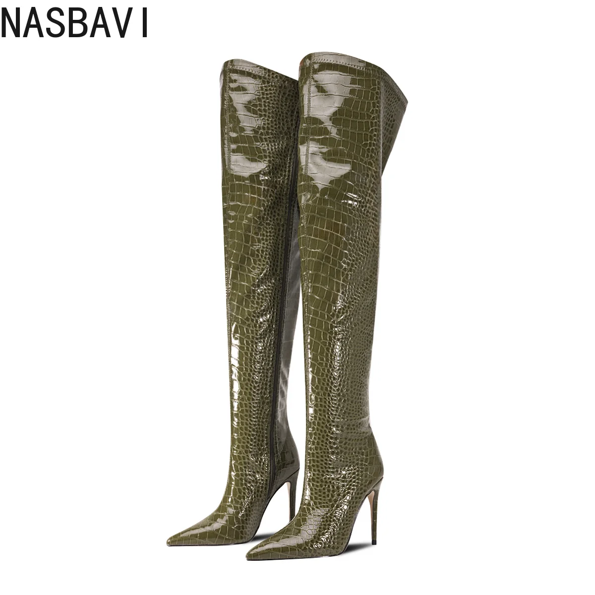 Sexy Stiletto High Heels Damen Overknee-Stiefel Mode Spitze Schlangenmuster Lange Schuhe Marken-Overknee-Stiefel Übergröße 44 45 46