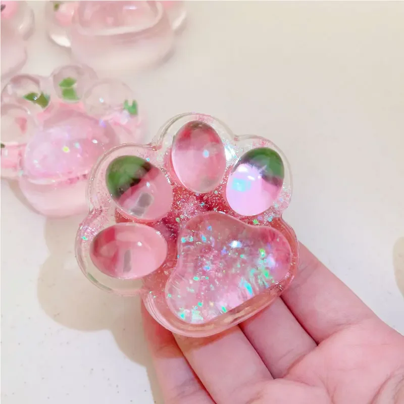 Glittering Pink Strawberry Kawaii Cat's Paw Antistress Foot Squishy Toy,Fidget Squeeze Toy, Mochi Squishy, Stress Reliever Toys