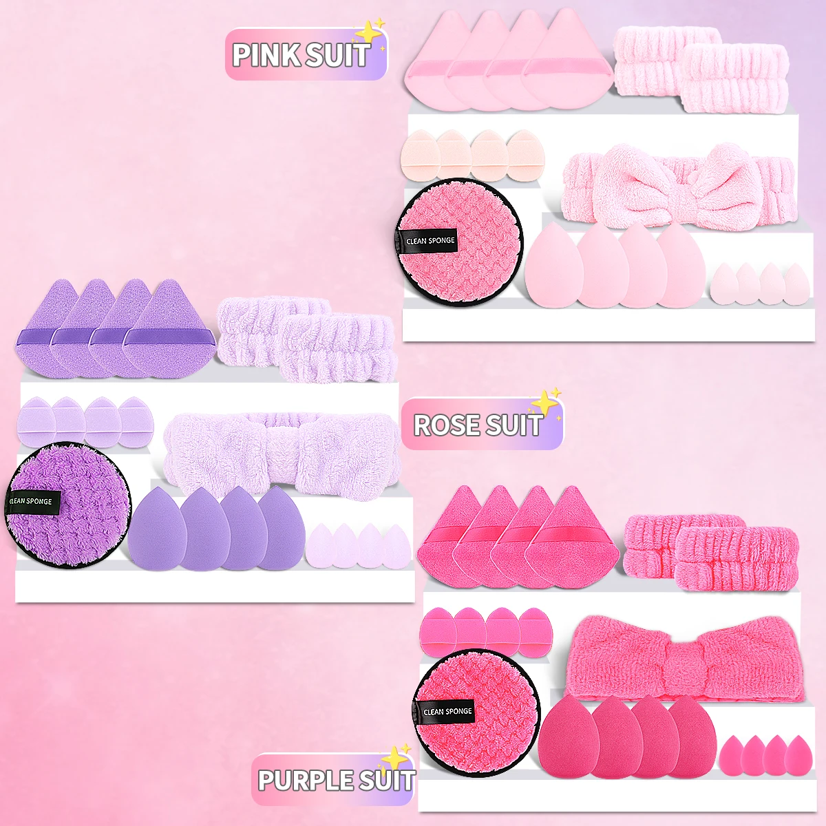 Ensemble de 20 bouffées, un outil idéal pour fond de teint liquide et un maquillage en poudre libre, comme cadeau de Noël.