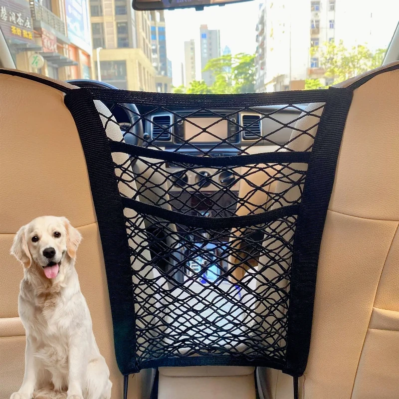Car Storage Net Bag Between Seats Car Divider Pet Barrier Stretchable Elastic Mesh Bag Organizer Auto Accessories