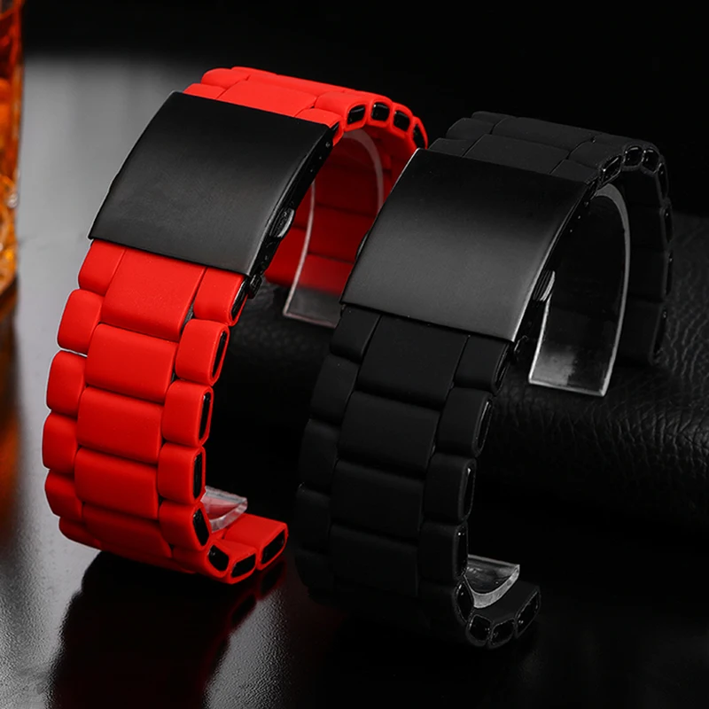 28mm Silicone Stainless Steel Watchband for Diesel Watch Strap DZ7396 DZ7370 DZ4289 DZ7070 DZ7395 Men Rubber Wrist Band Bracelet