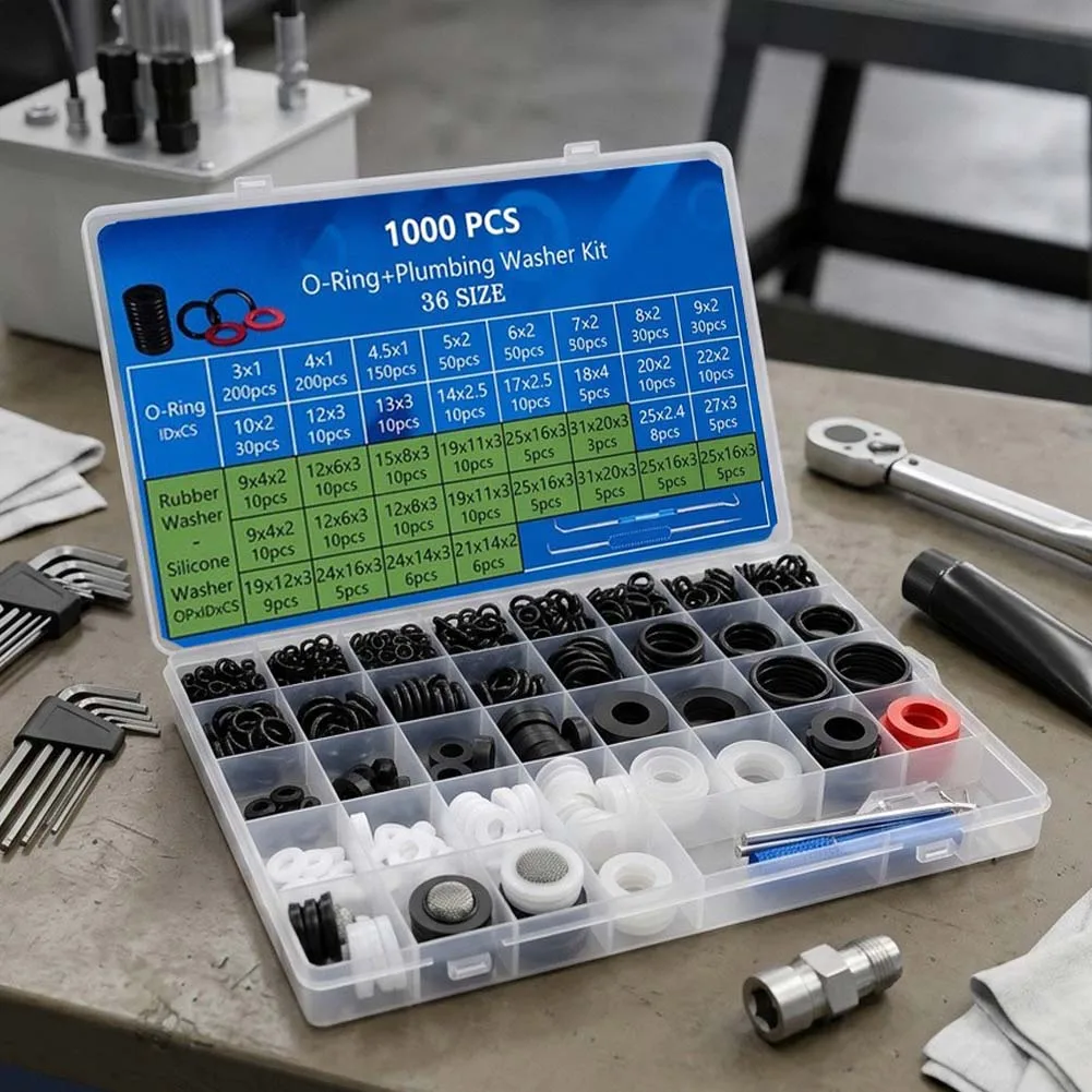 1000pcs Car O-ring Kit 23*16*2.2cm Rubber Silicone O-rings And Washersin 36 Different Sizes Assortment With Removal Tool