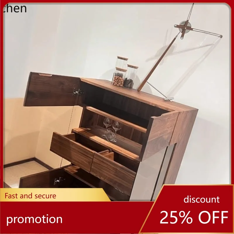 

HXL Multifunctional Living Room Storage All Solid Wood Wine Cabinet Display Glass Cabinet Integrated