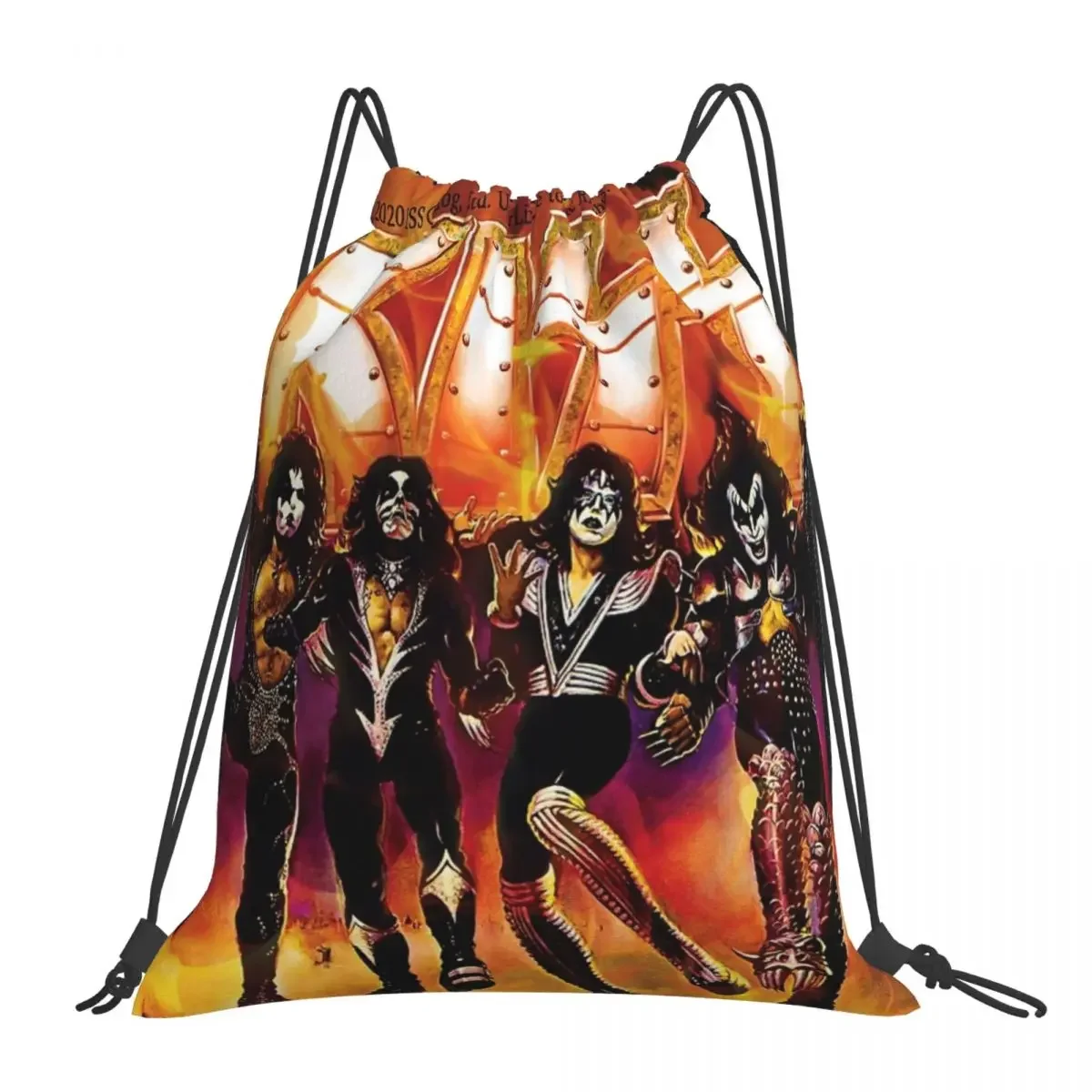 Kiss The Band- Rock Band Hard Rock Kiss Army Destroyer Backpack Portable Drawstring Bags Drawstring Bundle Pocket Storage Bag