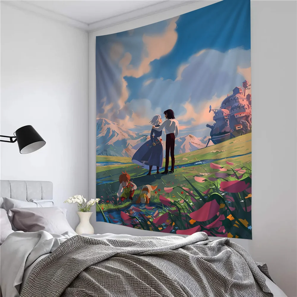 Studio Ghibli Howls Moving Castle Tapestry Anime Tapestry Hanging Tarot Hippie Wall Rugs Dorm Wall Hanging Sheets