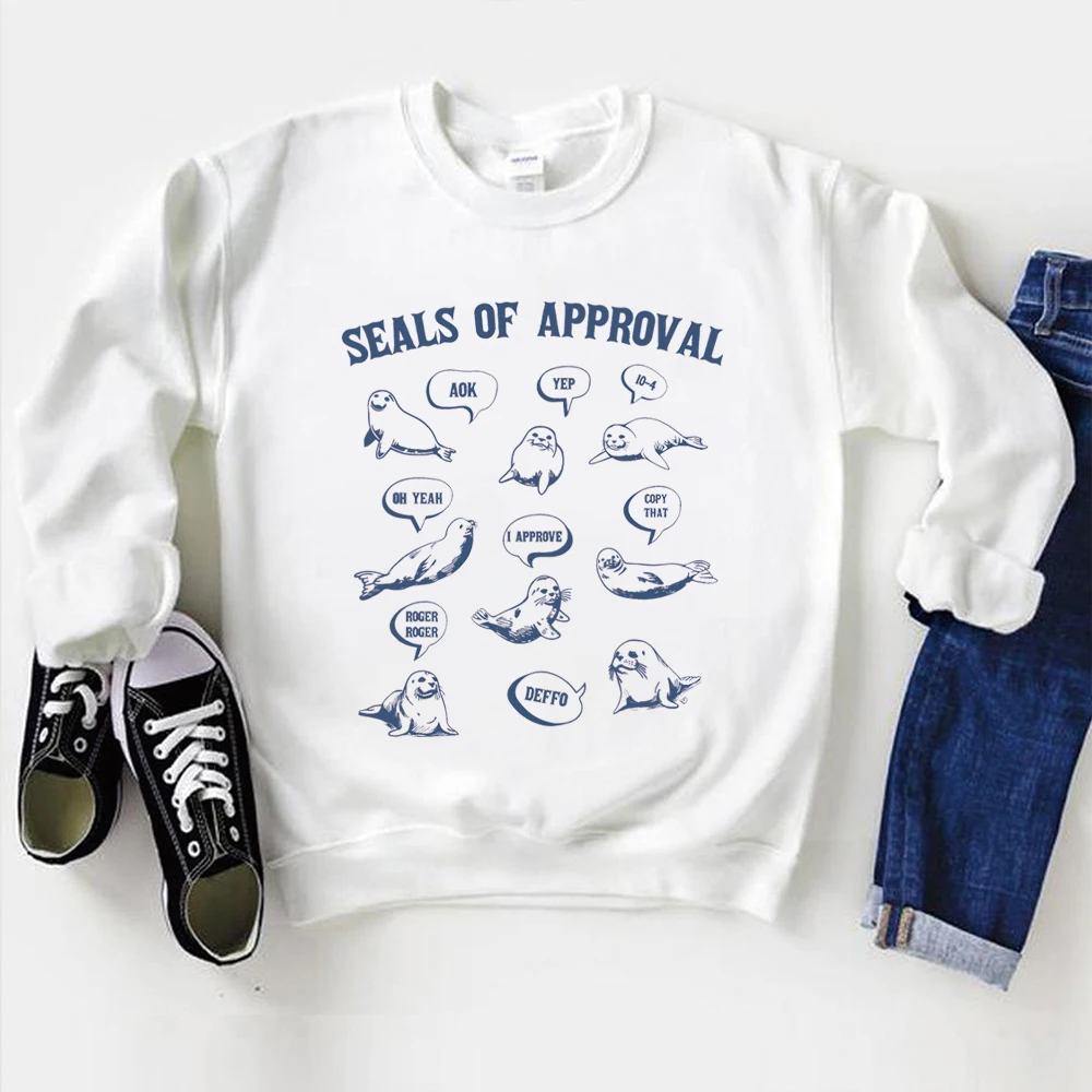 Selos de aprovação moletom selo camisa retro 90s gráfico pulôver bobo camisola unisex engraçado provérbios mangas compridas camisolas
